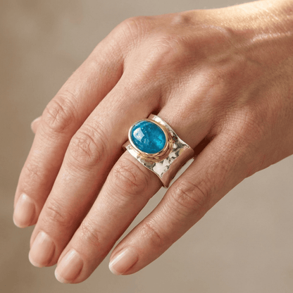 SILVER GOLD TURQUOISE MODERN RING