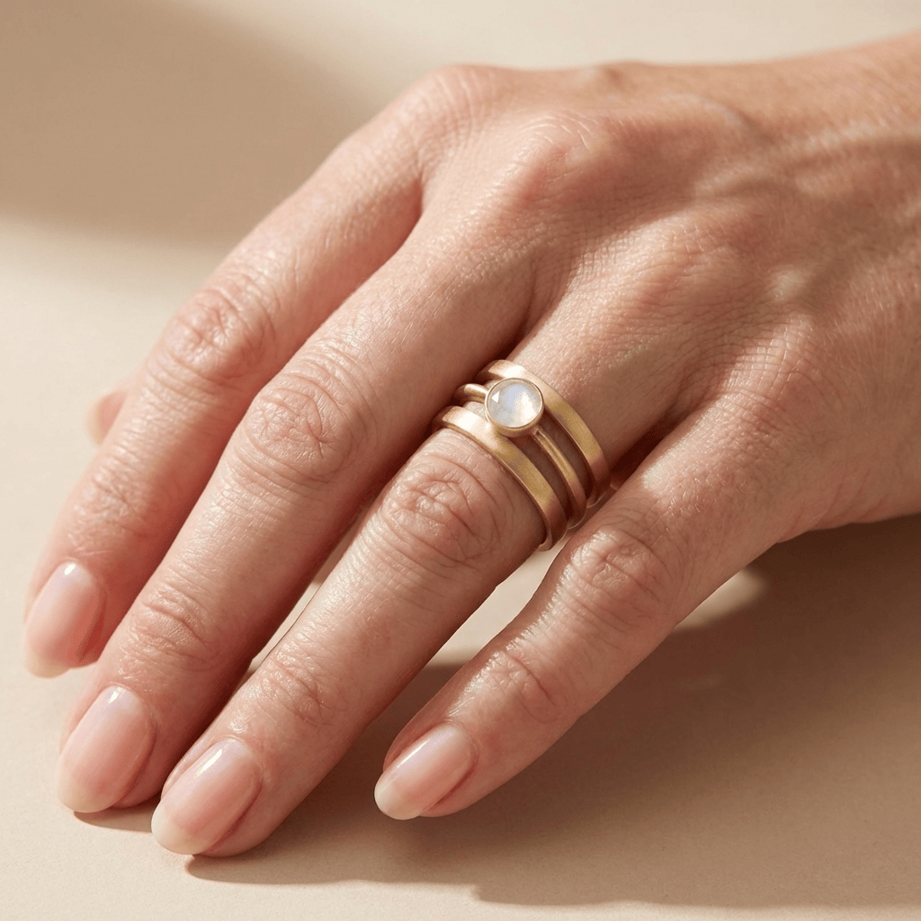 GOLD MOONSTONE BAND RING