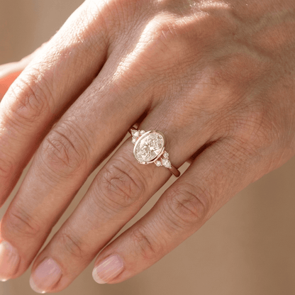 GOLD OVAL ZIRCONIA PEAR TRIO RING - (ADJUSTABLE)