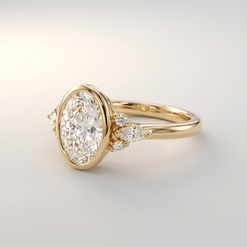 GOLD OVAL ZIRCONIA PEAR TRIO RING - (ADJUSTABLE)