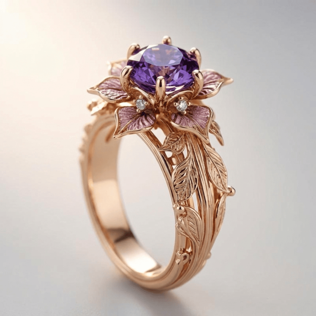 GOLD PURPLE FLORA RING