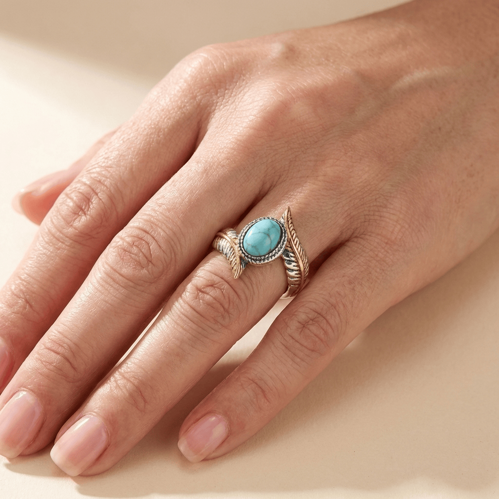 SILVER GOLD TURQUOISE BOHEMIAN RING