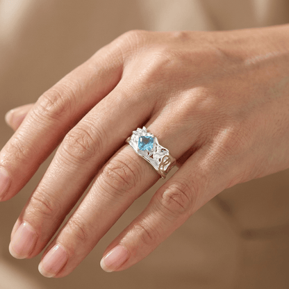 SILVER AQUAMARINE TEXTURED RING - (ADJUSTABLE)