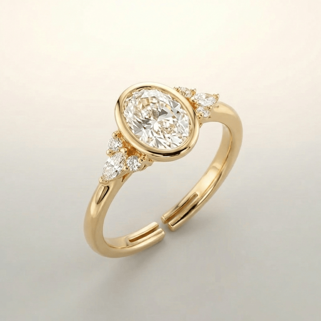 GOLD OVAL ZIRCONIA PEAR TRIO RING - (ADJUSTABLE)