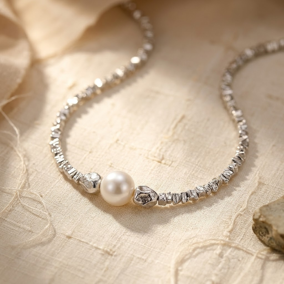 Silver Minimalist Pearl Choker Necklace