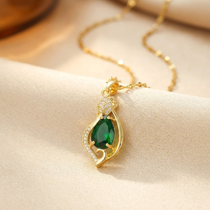 Gold Emerald Teardrop Pendant Necklace