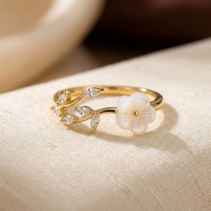 Gold Floral and Leaf Open Ring
