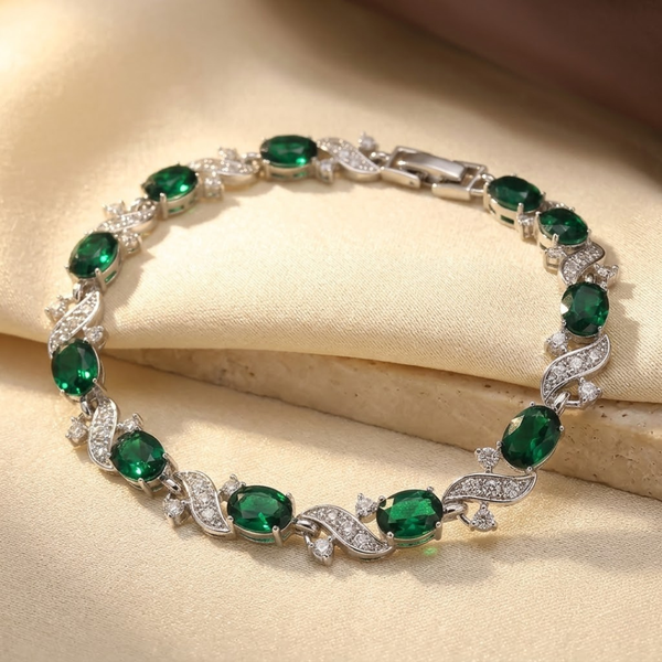 Silver Emerald Vintage Link Bracelet