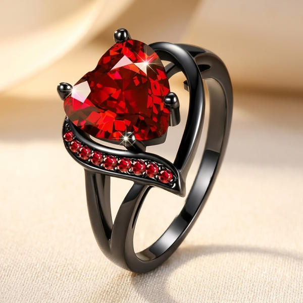 Silver Ruby Heart Ring