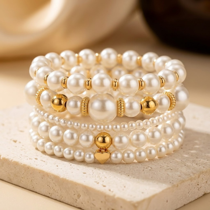 Gold Pearl Beaded Bracelet Set