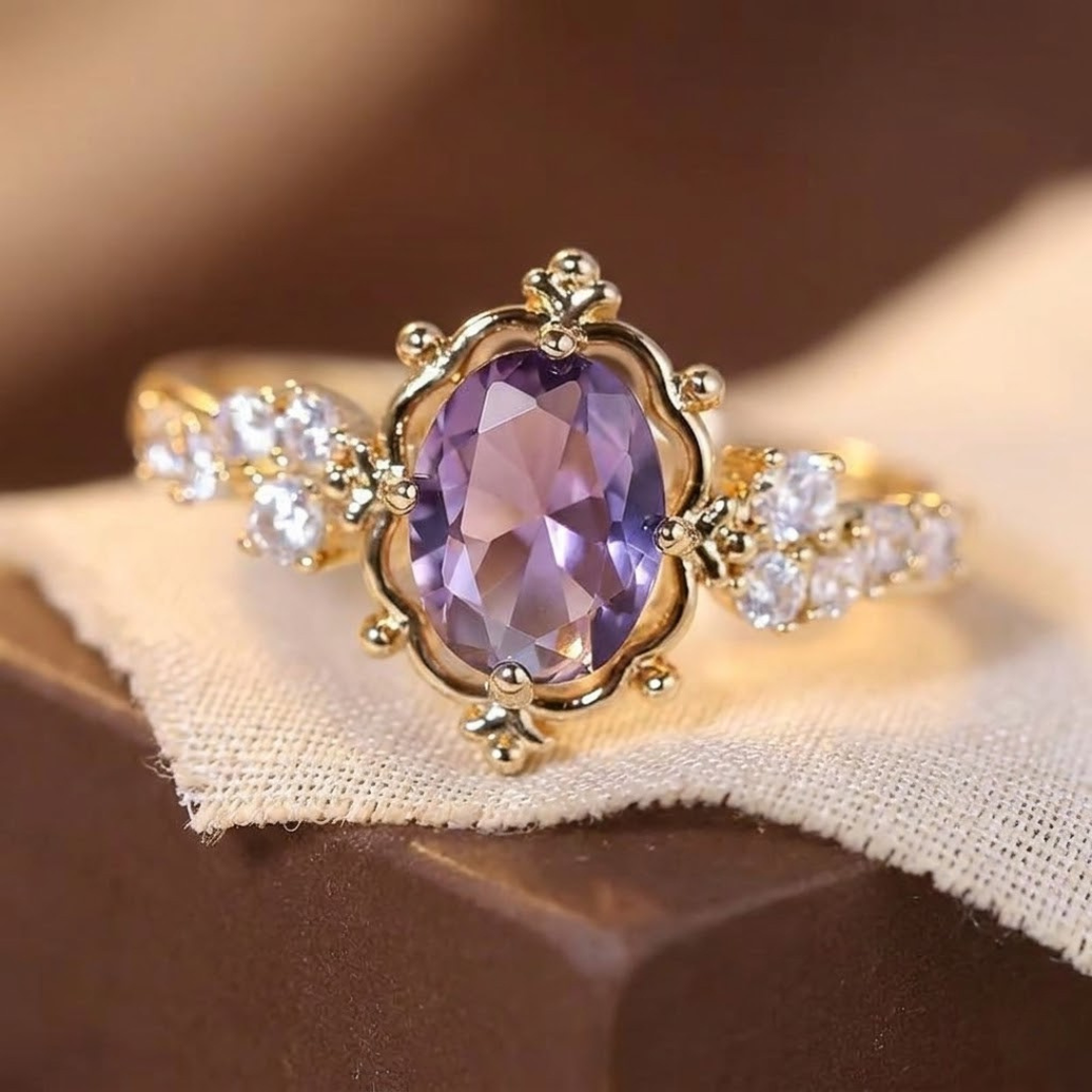 Gold Amethyst Princess Ring