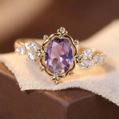 Gold Amethyst Princess Ring