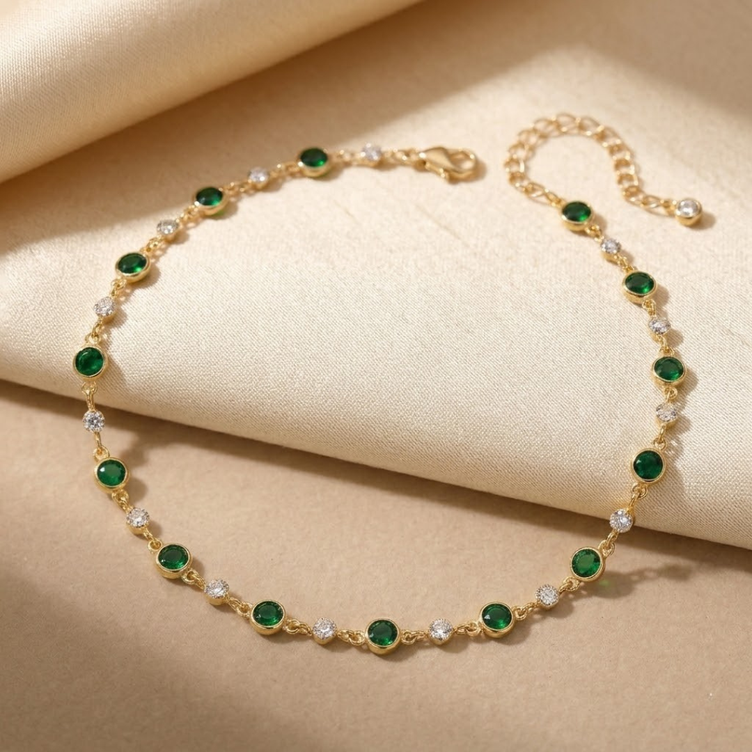 Gold Emerald Station Necklace