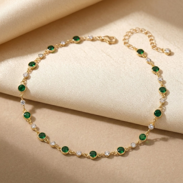 Gold Emerald Station Necklace