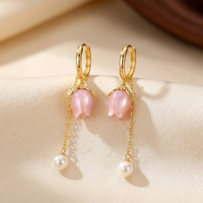 Gold Floral Pearl Drop Earrings