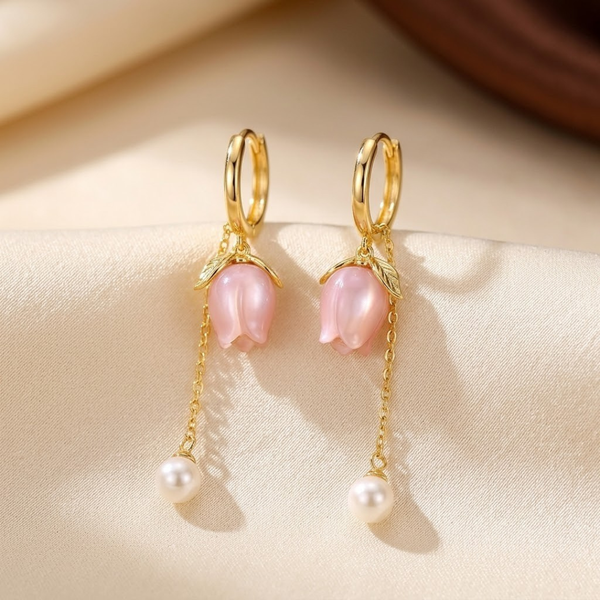 Gold Floral Pearl Drop Earrings