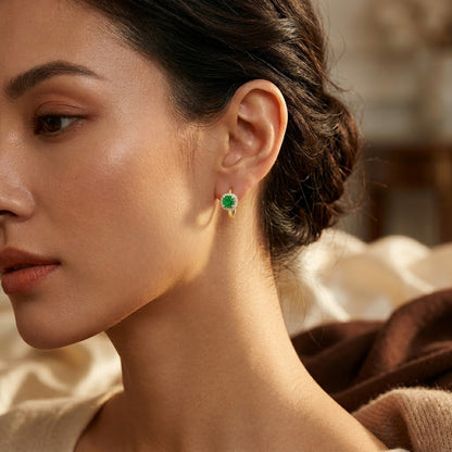 Gold Emerald Halo Hoop Earrings