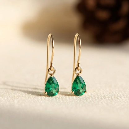Gold Emerald Teardrop Drop Earrings