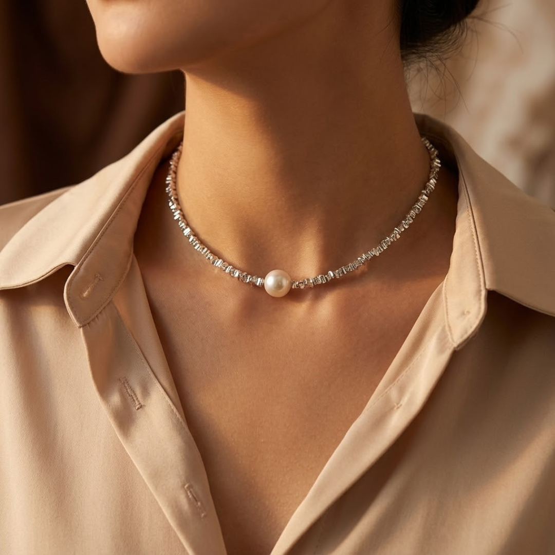Silver Minimalist Pearl Choker Necklace