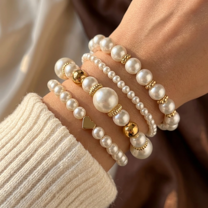 Gold Pearl Beaded Bracelet Set