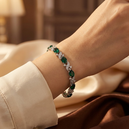 Silver Emerald Vintage Link Bracelet
