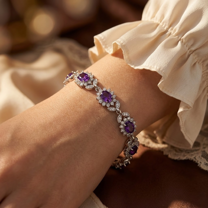 Silver Amethyst Floral Bracelet