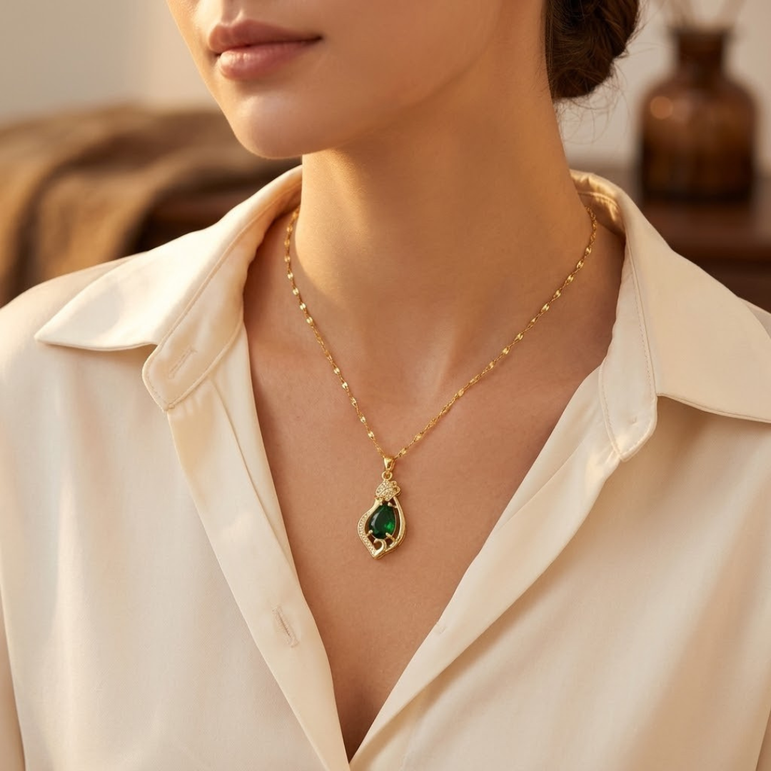 Gold Emerald Teardrop Pendant Necklace