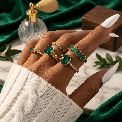 Gold Emerald Ring Set