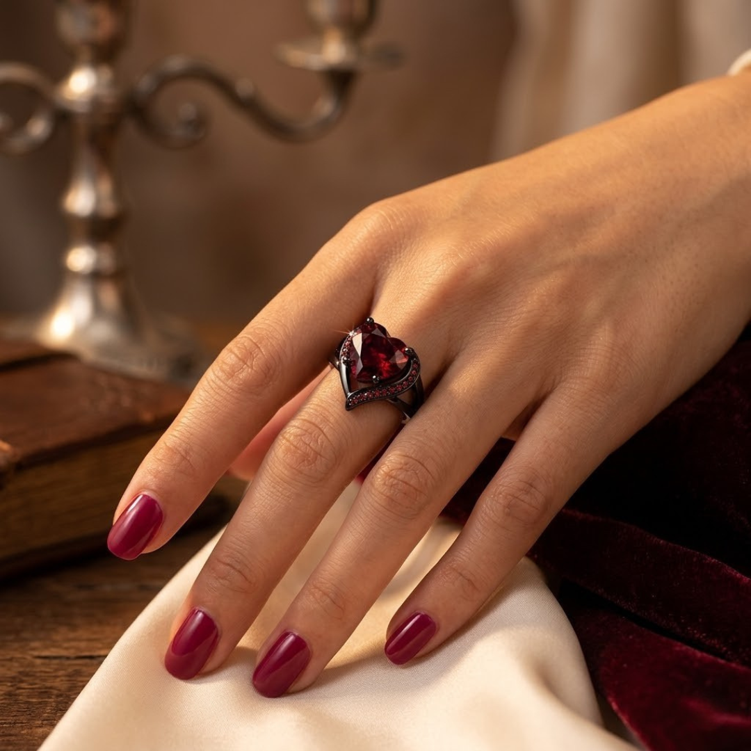 Silver Ruby Heart Ring