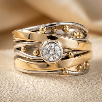 Silver and Gold Bezel Wrap Ring