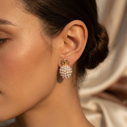 Gold Cluster Pearl Stud Earrings