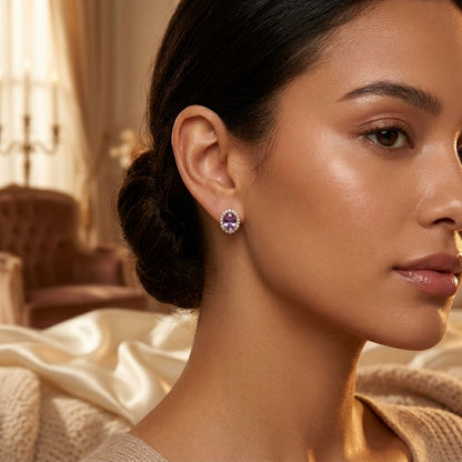 Gold Amethyst Halo Earrings
