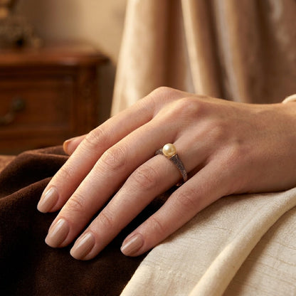 Gold Filigree Pearl Ring