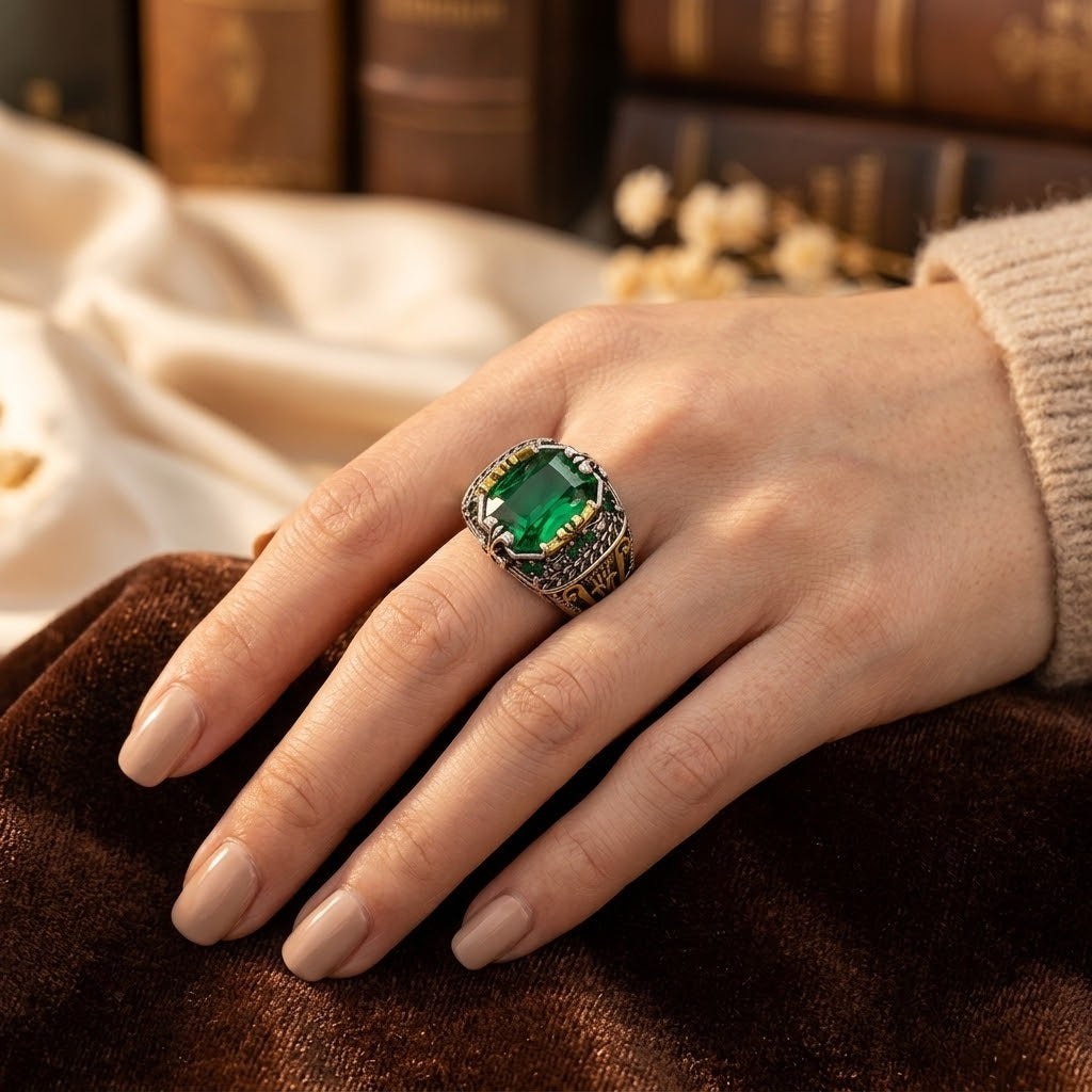 Silver Emerald Vintage Ring