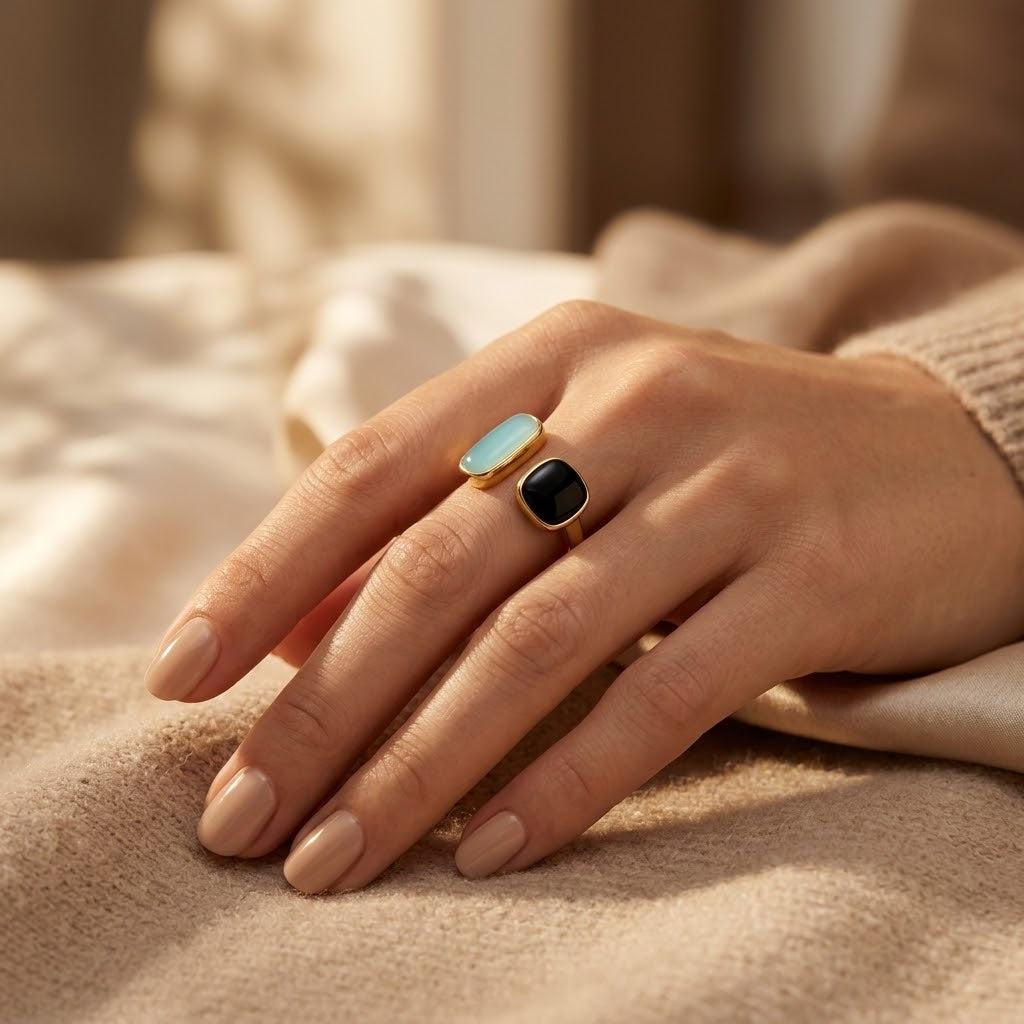 Gold Dual Stone Open Ring
