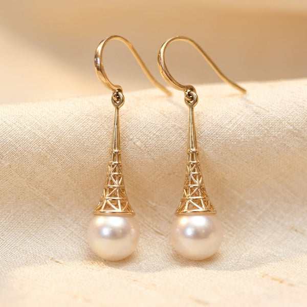 Gold Filigree Pearl Drop Earrings