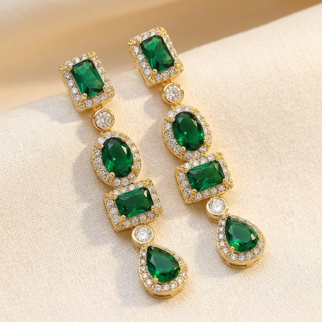 Gold Emerald Multi-Shape Drop Earrings