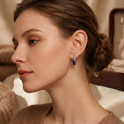 Gold Amethyst Hoop Earrings