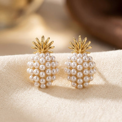 Gold Cluster Pearl Stud Earrings