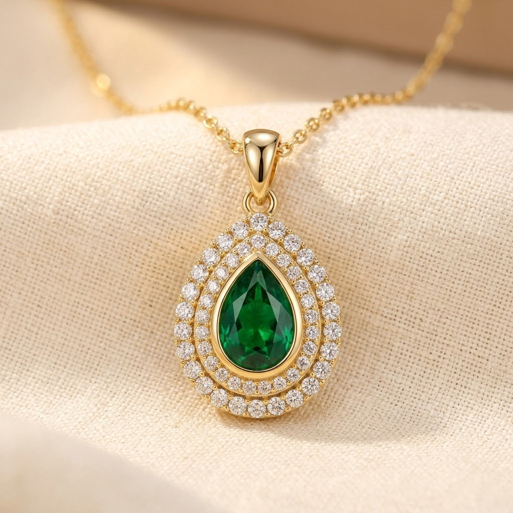 Gold Emerald Teardrop Necklace