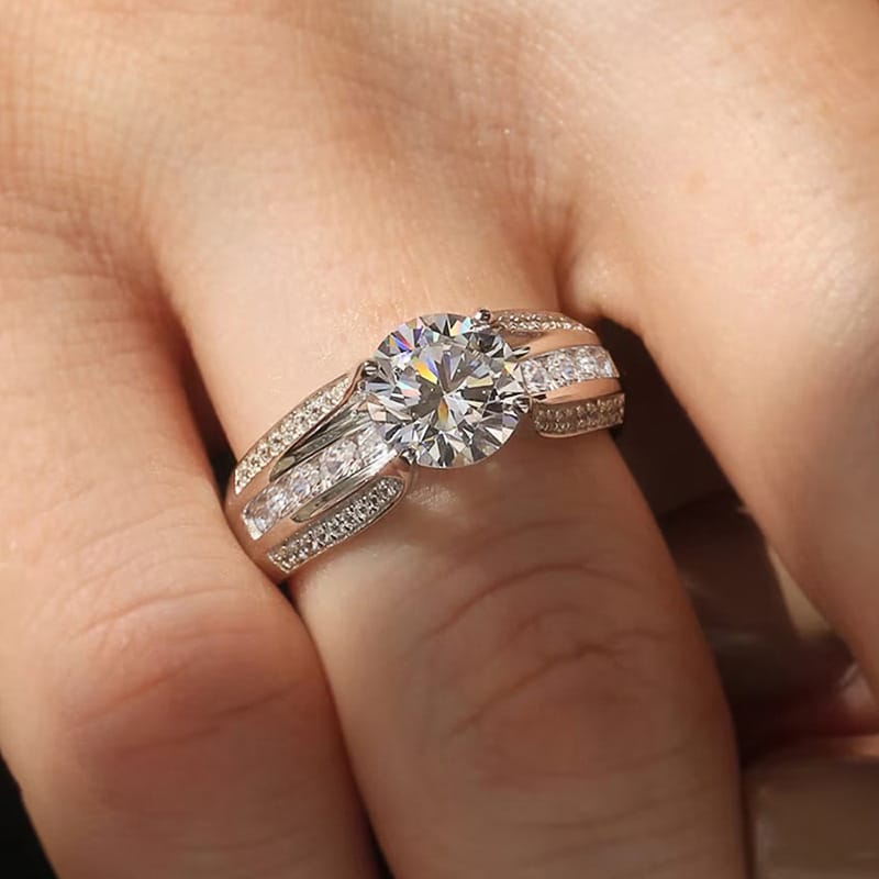 SILVER ROUND DIAMOND PAVE BAND RING