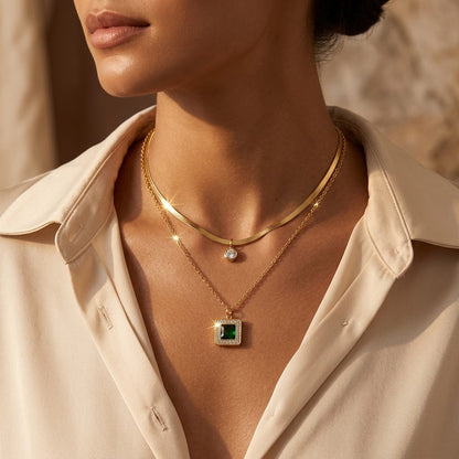 Gold Emerald Layered Necklace