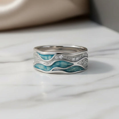 Chloe | Turquoise Silvered Waves Ring