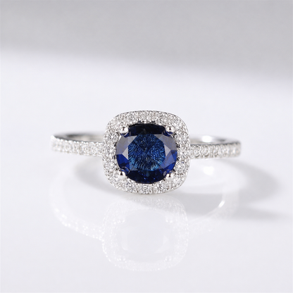 BLUE SAPPHIRE CUSHION HALO RING