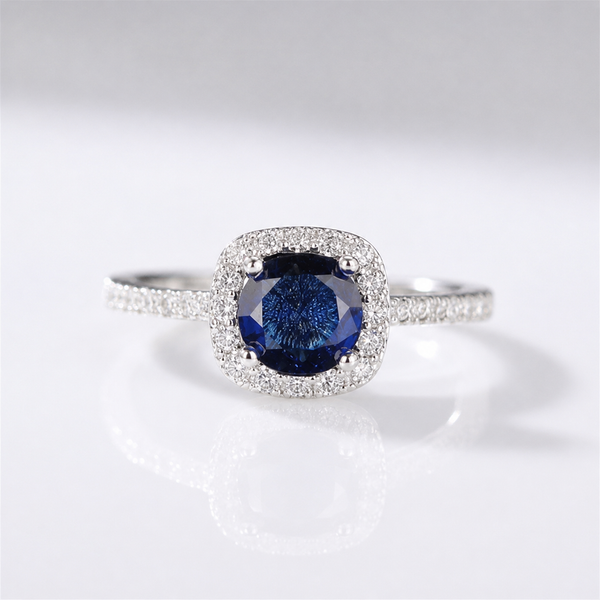 BLUE SAPPHIRE CUSHION HALO RING