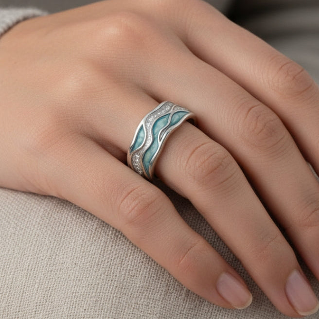 Chloe | Turquoise Silvered Waves Ring