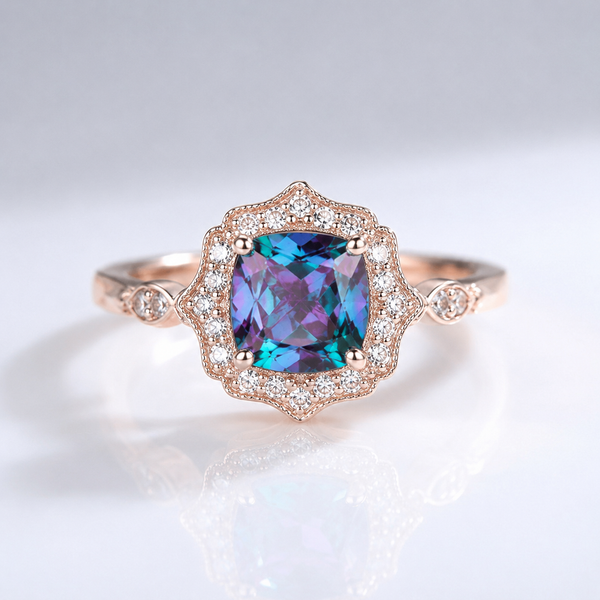EMERALD ROSE GOLD HALO RING
