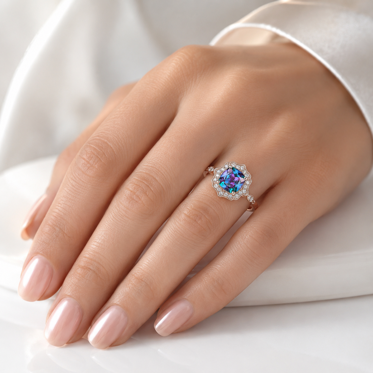 EMERALD ROSE GOLD HALO RING