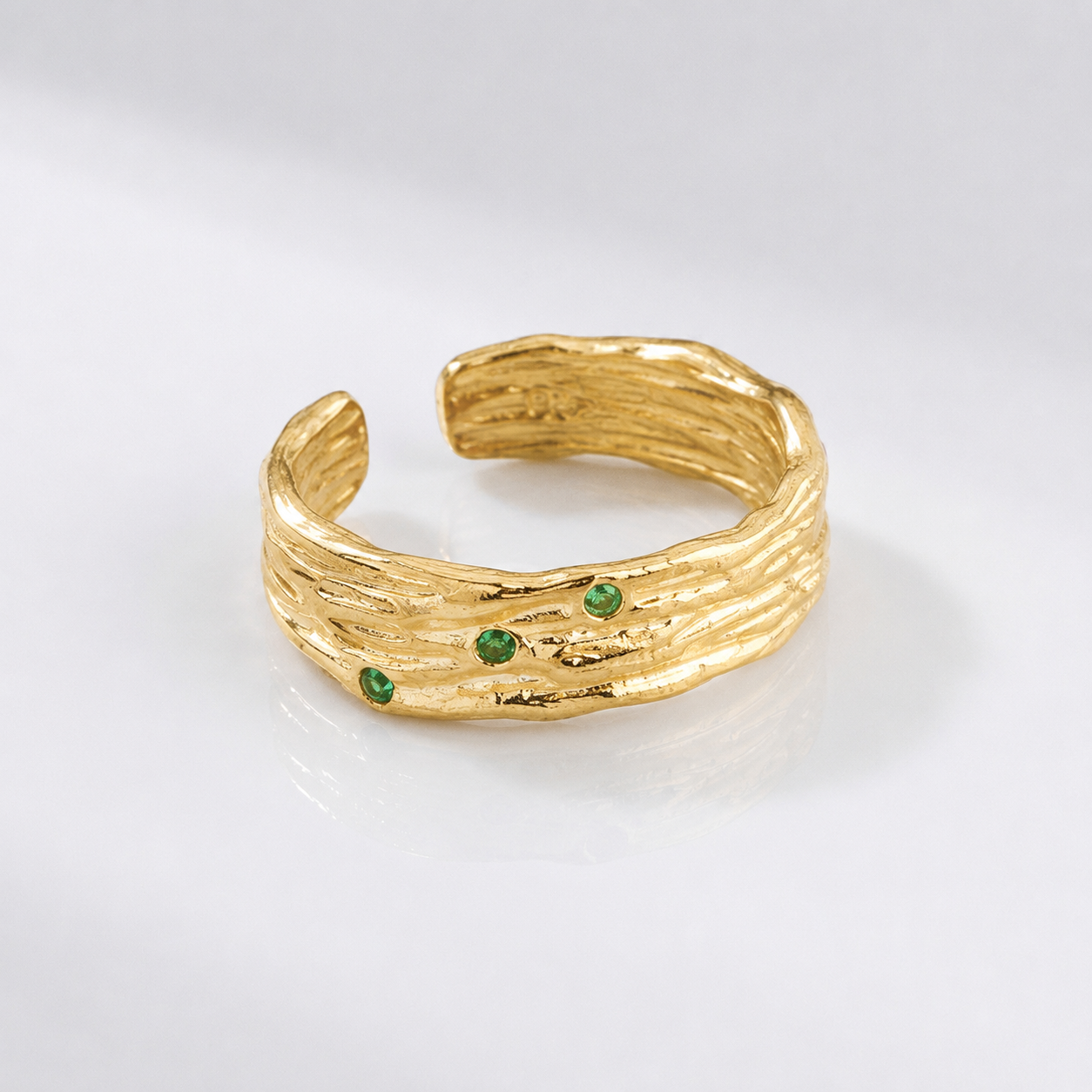 EMERALD TEXTURED CUFF RING - (ADJUSTABLE)