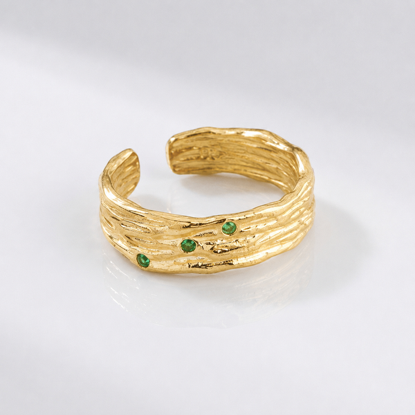 EMERALD TEXTURED CUFF RING - (ADJUSTABLE)